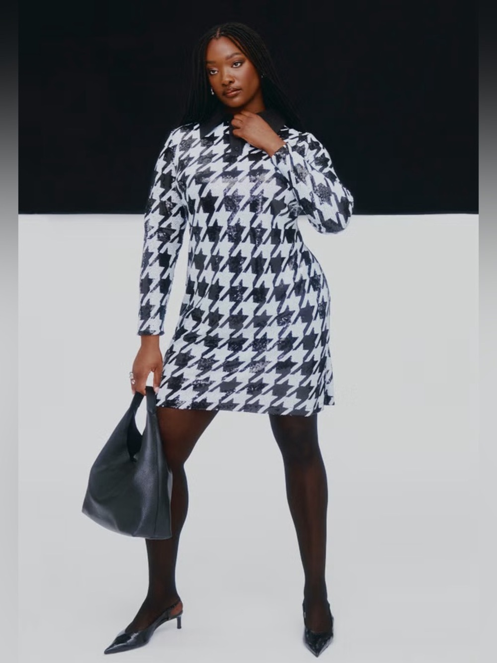 ELOQUII Houndstooth Sequin Mini Collar